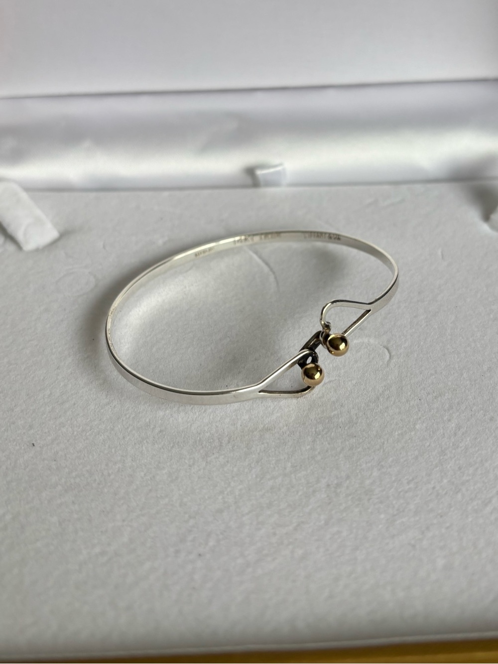 Tiffany and co hook and eye double heart bangle sterling silver 14k gold accents